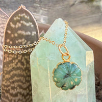 Bloom Carved Gemstone Flower Charm Necklace - Chocolate and Steel
