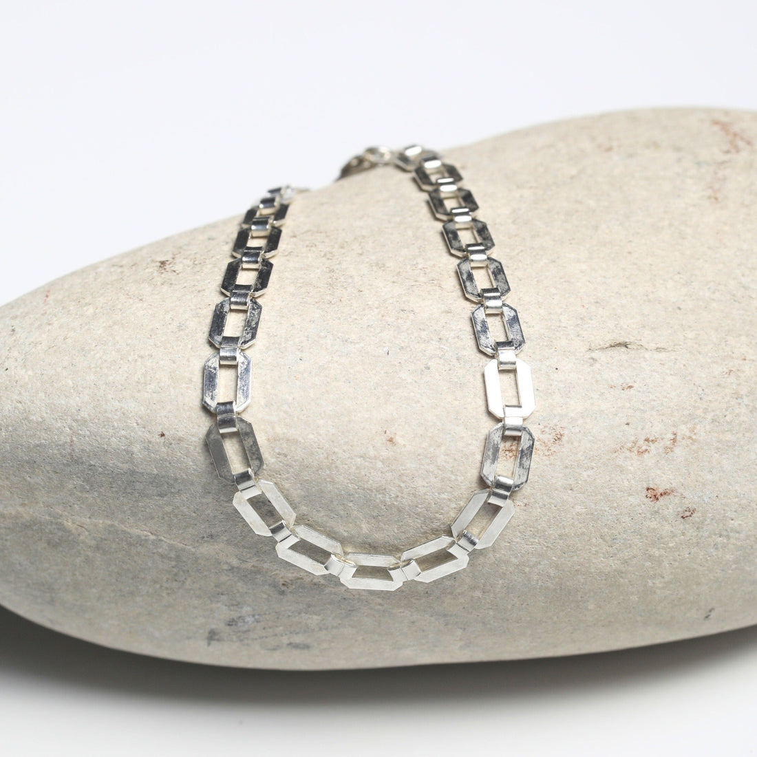 Buckle Chain Bracelet – Sterling Silver Statement - Chocolate and Steel