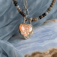 Butterfly Heart Opalized Fossil Pendant — Sterling Silver — One of a Kind - Chocolate and Steel