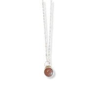 Button Gemstone Charm Necklace - Botswana Agate - Chocolate and Steel
