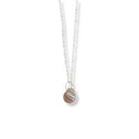 Button Gemstone Charm Necklace - Botswana Agate - Chocolate and Steel