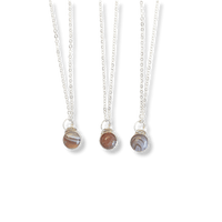Button Gemstone Charm Necklace - Botswana Agate - Chocolate and Steel