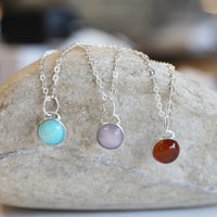 Button Gemstone Charm Necklace - Gumdrop Color Story - Chocolate and Steel