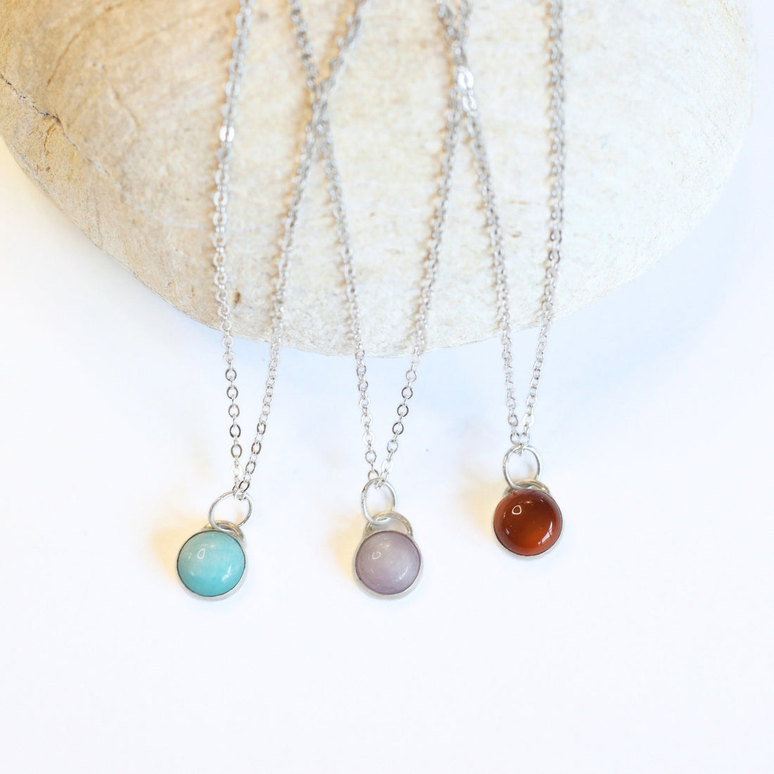 Button Gemstone Charm Necklace - Gumdrop Color Story - Chocolate and Steel