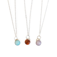 Button Gemstone Charm Necklace - Gumdrop Color Story - Chocolate and Steel