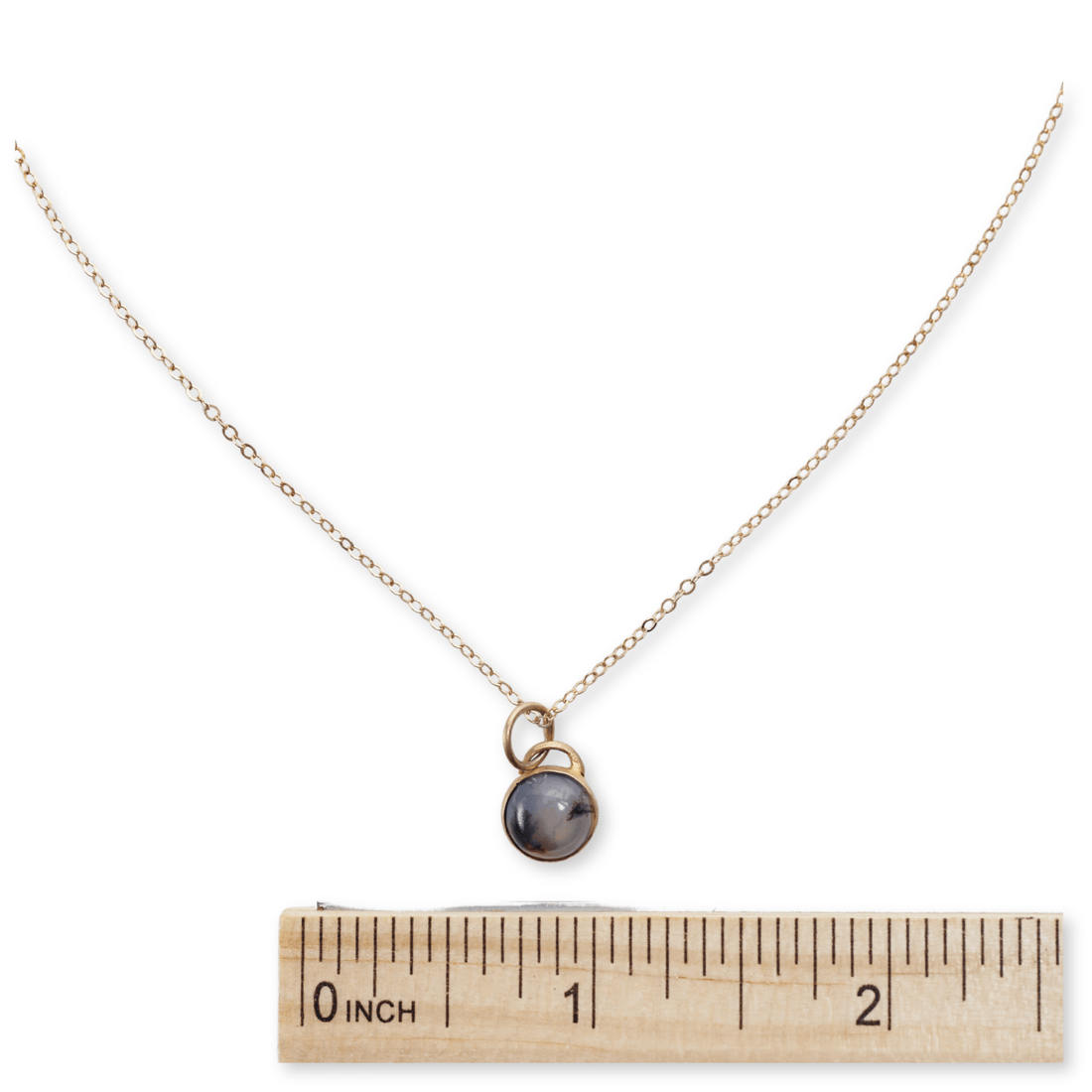 Button Gemstone Charm Necklace - Ocean Color Gemstones - Chocolate and Steel