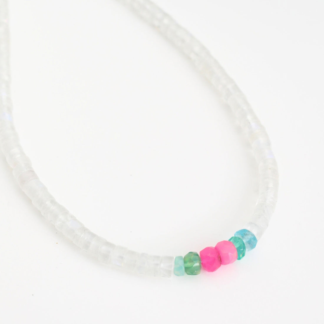 Calhoun Moonstone Striped Opal Beaded Necklace - Chocolate and Steel