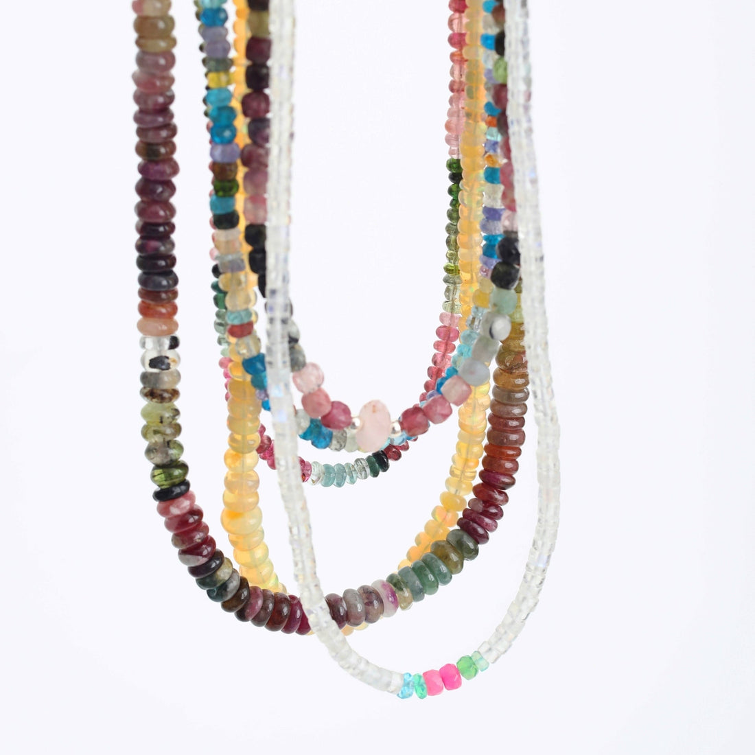 Calhoun Moonstone Striped Opal Beaded Necklace - Chocolate and Steel