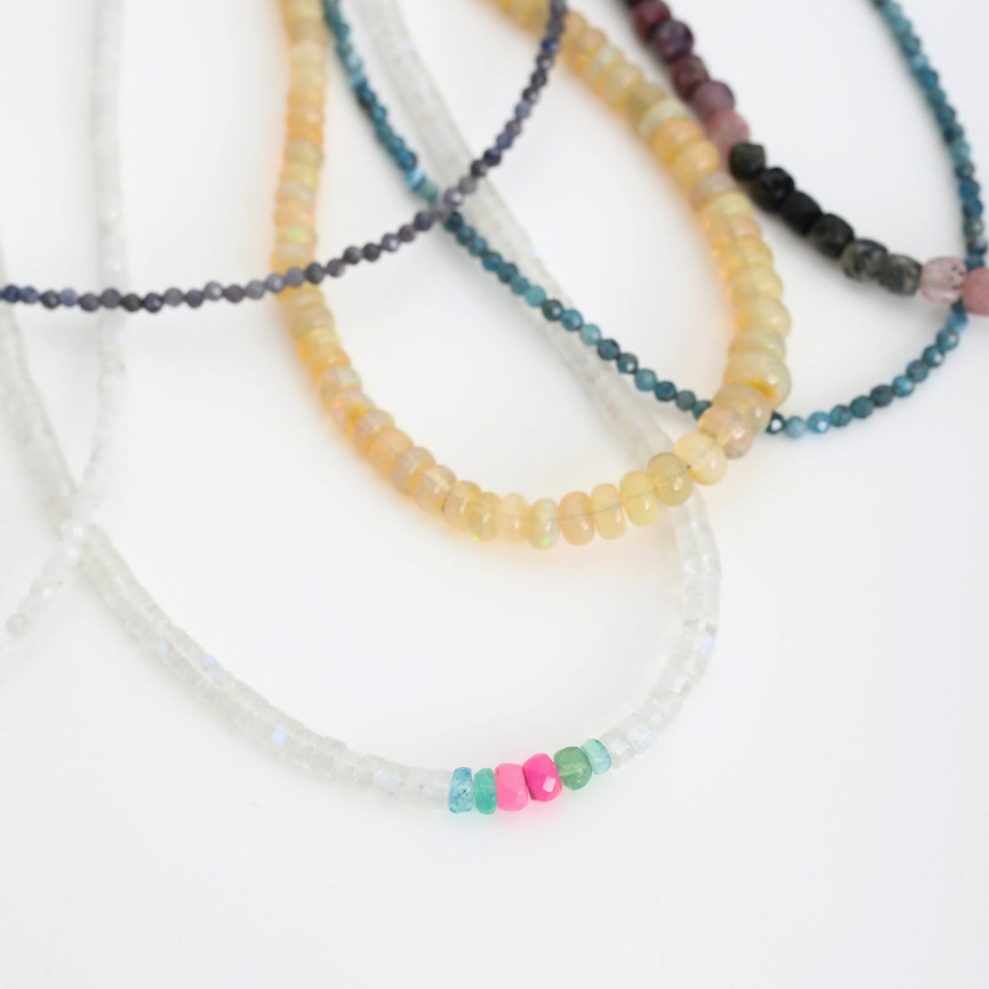 Calhoun Moonstone Striped Opal Beaded Necklace - Chocolate and Steel