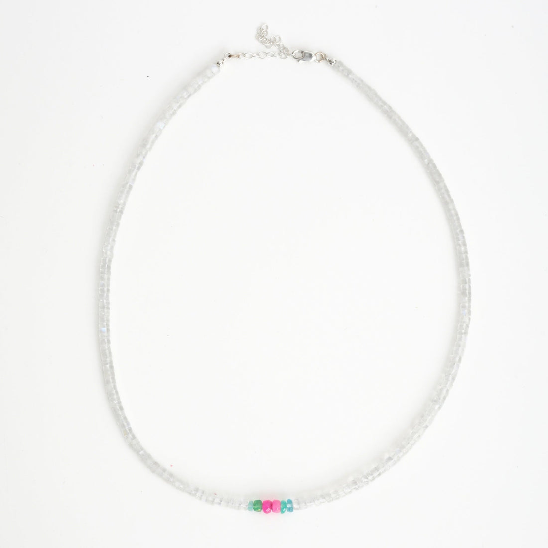 Calhoun Moonstone Striped Opal Beaded Necklace - Chocolate and Steel