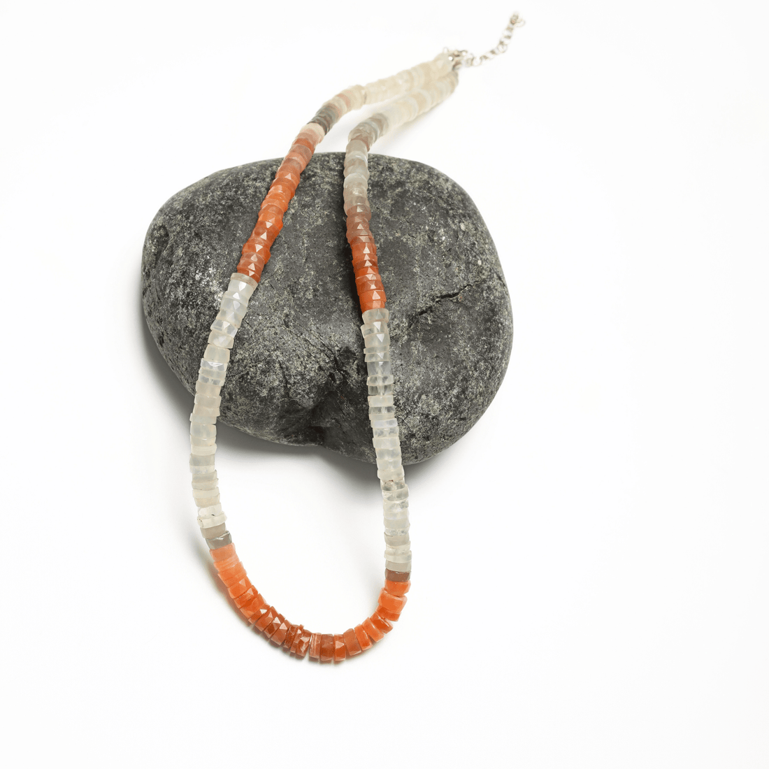 Candy Necklace - Peach and Grey Quartz Heishi necklace - Chocolate and Steel