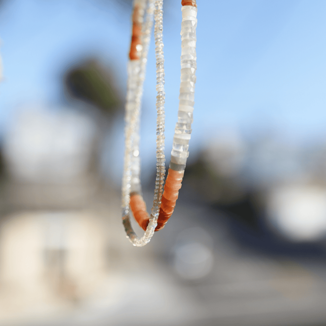Candy Necklace - Peach and Grey Quartz Heishi necklace - Chocolate and Steel