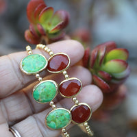 Cliffside Gold Bead Bracelet with Carnelian and Turquoise - Chocolate and Steel