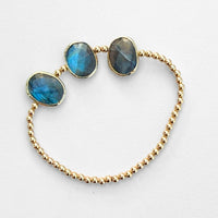 Cliffside Gold Bead Bracelet with Labradorite and Turquoise - Chocolate and Steel