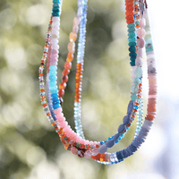 Cobblestone Rainbow Road of Opals Necklace - Chocolate and Steel