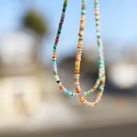 Confetti Opals Necklace - Bright Rainbow Opals - Chocolate and Steel