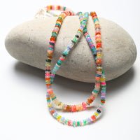 Confetti Opals Necklace - Bright Rainbow Opals - Chocolate and Steel