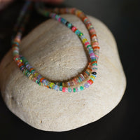 Confetti Opals Necklace - Warm Rainbow Opals - Chocolate and Steel