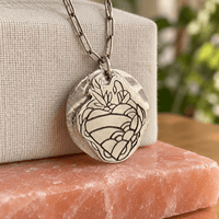 Garden Heart Hand-Carved Sterling Silver Necklace — One of a Kind - Chocolate and Steel