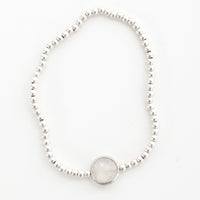 Gold Bead Bracelet Gemstone Aquamarine, Moonstone, Labradorite - Seabreeze Bracelet - Chocolate and Steel