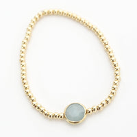 Gold Bead Bracelet Gemstone Aquamarine, Moonstone, Labradorite - Seabreeze Bracelet - Chocolate and Steel