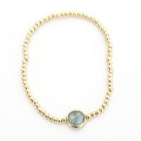 Gold Bead Bracelet Gemstone Aquamarine, Moonstone, Labradorite - Seabreeze Bracelet - Chocolate and Steel