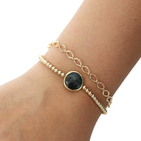 Gold Bead Bracelet with Emerald or Pearl - Seabreeze Bracelet - Chocolate and Steel