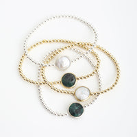 Gold Bead Bracelet with Emerald or Pearl - Seabreeze Bracelet - Chocolate and Steel