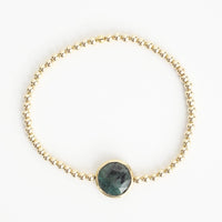 Gold Bead Bracelet with Emerald or Pearl - Seabreeze Bracelet - Chocolate and Steel