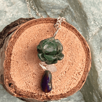 Jade Rosette, Herkimer Diamond and Opal Pendant - Chocolate and Steel