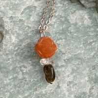 Jade Rosette, Herkimer Diamond and Opal Pendant - Chocolate and Steel