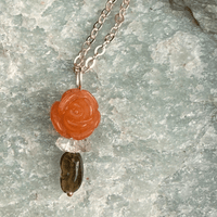 Jade Rosette, Herkimer Diamond and Opal Pendant - Chocolate and Steel