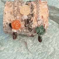 Jade Rosette, Herkimer Diamond and Opal Pendant - Chocolate and Steel