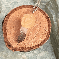 Jade Rosette, Herkimer Diamond and Opal Pendant - Chocolate and Steel