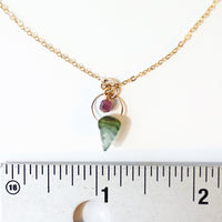 Like a Dream Tourmaline Leaf and Ruby Cube Necklace - Chocolate and Steel