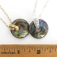 Message Labradorite Gemstone Necklace - Chocolate and Steel