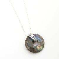 Message Labradorite Gemstone Necklace - Chocolate and Steel