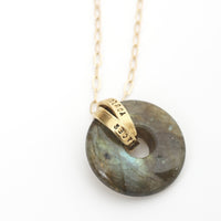 Message Labradorite Gemstone Necklace - Chocolate and Steel