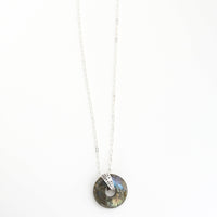 Message Labradorite Gemstone Necklace - Chocolate and Steel