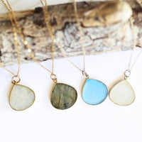 Misty Drop Gemstone Charm Necklace - Chocolate and Steel