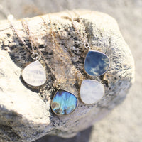 Misty Drop Gemstone Charm Necklace - Chocolate and Steel