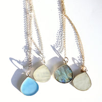 Misty Drop Gemstone Charm Necklace - Chocolate and Steel