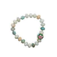 Seafoam Bloom Stretch Bracelet – Amazonite & Vintage Glass Beads - Chocolate and Steel