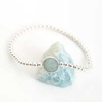 Silver Bead Bracelet Gemstone Aquamarine, Moonstone, Labradorite - Seabreeze Bracelet - Chocolate and Steel