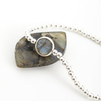 Silver Bead Bracelet Gemstone Aquamarine, Moonstone, Labradorite - Seabreeze Bracelet - Chocolate and Steel