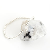 Silver Bead Bracelet Gemstone Aquamarine, Moonstone, Labradorite - Seabreeze Bracelet - Chocolate and Steel