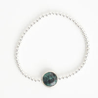 Silver Bead Bracelet with Pearl or Emerald - Seabreeze Bracelet - Chocolate and Steel