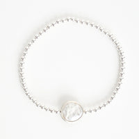 Silver Bead Bracelet with Pearl or Emerald - Seabreeze Bracelet - Chocolate and Steel