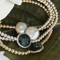 Silver Bead Bracelet with Pearl or Emerald - Seabreeze Bracelet - Chocolate and Steel