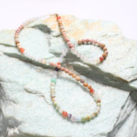 Small Pebbles Chrysoprase and Rhodochrosite Necklace - Chocolate and Steel